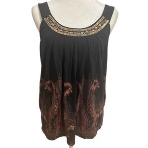 Express Y2K black Sequin babydoll paisley tank top going out club boho indie